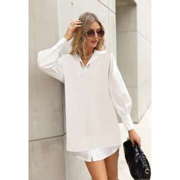 Viottiset Women's Oversized Sweater Vest V Neck Tunic Sleeveless Pullover Knit Top Apricot Large