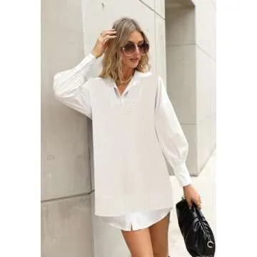 Viottiset Women's Oversized Sweater Vest V Neck Tunic Sleeveless Pullover Knit Top Apricot Large