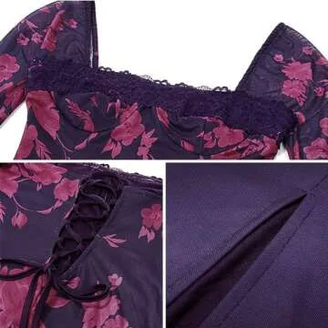 Women's Sexy Mesh Dresses Long Sleeve Slim Fit Elegant Sheer Maxi Dress Party Club Night Out Evenig Cocktail Long Dresses (US, Alpha, Large, Regular, Regular, Purple Print)