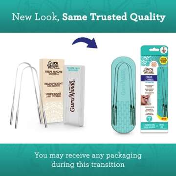 GuruNanda Tongue Scraper for Adults (2 Pack) with Travel Case, 420 Medical-grade 100% Stainless Stee...