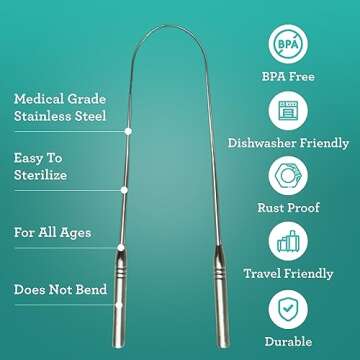 GuruNanda Tongue Scraper for Adults (2 Pack) with Travel Case, 420 Medical-grade 100% Stainless Steel Tongue Cleaner, Aids in Fresh Breath & Oral Care