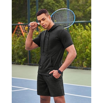 COOFANDY Men's Tracksuit Short Sleeve Sports Hoodie Set