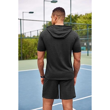 COOFANDY Men's Tracksuit Short Sleeve Sports Hoodie Set