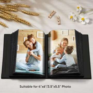 MSTONAL Small Photo Album 4x6, Mini Photo Album Holds 100 Pockets, Black Picture Album for 4x6 Photos, Slip-in Photo Book for Family Friends Wedding Graduation Birthday