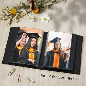 MSTONAL Small Photo Album 4x6, Mini Photo Album Holds 100 Pockets, Black Picture Album for 4x6 Photos, Slip-in Photo Book for Family Friends Wedding Graduation Birthday