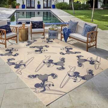 Disney Gertmenian Indoor/Outdoor Area Rug - 5x8 Standard, Stain & UV Resistant, Quick-Drying, Ideal ...