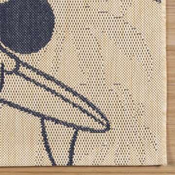 Disney Gertmenian Indoor/Outdoor Area Rug - 5x8 Standard, Stain & UV Resistant, Quick-Drying, Ideal for Deck, Patio, Poolside, Mudroom - Mickey Mouse Surfing Sand, Navy, 25495