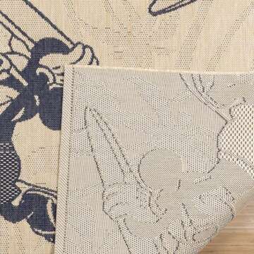 Disney Gertmenian Indoor/Outdoor Area Rug - 5x8 Standard, Stain & UV Resistant, Quick-Drying, Ideal for Deck, Patio, Poolside, Mudroom - Mickey Mouse Surfing Sand, Navy, 25495