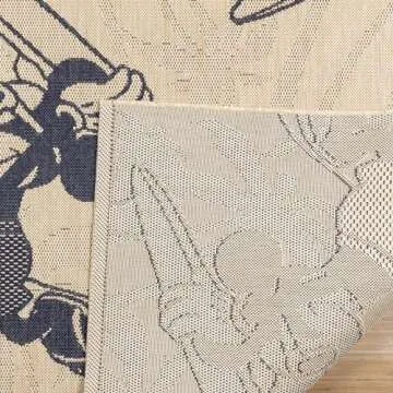 Disney Gertmenian Indoor/Outdoor Area Rug - 5x8 Standard, Stain & UV Resistant, Quick-Drying, Ideal for Deck, Patio, Poolside, Mudroom - Mickey Mouse Surfing Sand, Navy, 25495