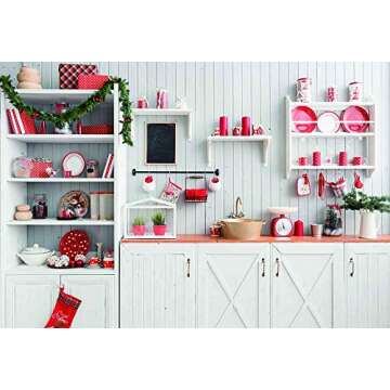 7x5 ft Christmas Backdrops for Photoshoot Kitchen Photo Background White Wood Wall Photography Backd...