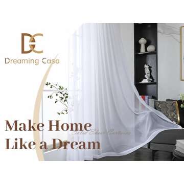 Dreaming Casa Solid Sheer Curtains Living Room White Rod Pocket Voile Draperies Window Treatment 42"...