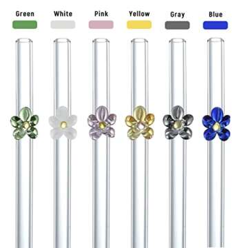 6 Colorful Flower Glass Straws - Eco-Friendly & Durable