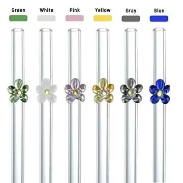 6 Colorful Flower Glass Straws - Eco-Friendly & Durable
