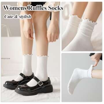 BIVOLU Womens Ankle Socks Ruffle Cotton Cute Frilly Trim Breathable Crew Ruffled Socks 6 Pack