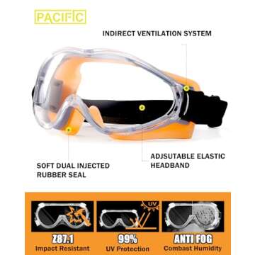 PACIFIC PPE Safety Goggles Over Glasses - Anti-Fog, Scratch Resistant & Adjustable