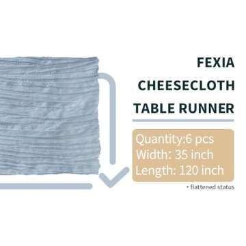 FEXIA 6 Pack Dusty Blue Table Runner 35x120 Inches Gauze Table Runner for Bridal Shower Wedding Part...