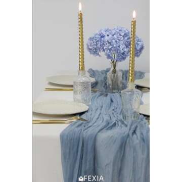 FEXIA 6 Pack Dusty Blue Table Runner 35x120 Inches Gauze Table Runner for Bridal Shower Wedding Party First Communion Centerpiece Engagement Boho Table Decoration (Dusty Blue)