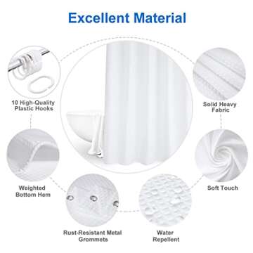 Waffle Weave Fabric Shower Curtain with Hooks, 84 Inch Shower Curtain Set for Bathroom, Hotel Qualit...