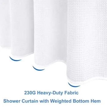 Waffle Weave Fabric Shower Curtain with Hooks, 84 Inch Shower Curtain Set for Bathroom, Hotel Quality Heavyweight Cloth with Rustproof Metal Grommets, Water Repellent, Machine Washable, 72x84 Inch