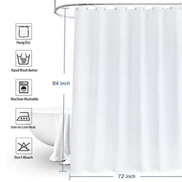 Waffle Weave Fabric Shower Curtain with Hooks, 84 Inch Shower Curtain Set for Bathroom, Hotel Quality Heavyweight Cloth with Rustproof Metal Grommets, Water Repellent, Machine Washable, 72x84 Inch