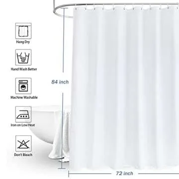 Waffle Weave Fabric Shower Curtain with Hooks, 84 Inch Shower Curtain Set for Bathroom, Hotel Quality Heavyweight Cloth with Rustproof Metal Grommets, Water Repellent, Machine Washable, 72x84 Inch