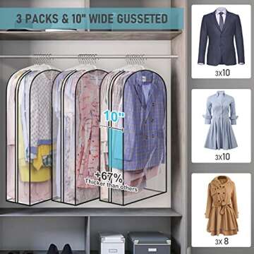 MISSLO 10" Gusseted All Clear Garment Bags for Hanging Clothes 40" Suit Bags for Closet Storage Hang...