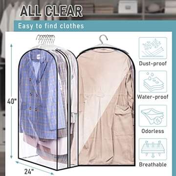 MISSLO 10" Gusseted All Clear Garment Bags for Hanging Clothes 40" Suit Bags for Closet Storage Hanging Clothes Storage Suit Cover for Shirts, Coats, Dresses, 3 Packs