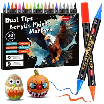 Acrylic Paint Pens Markers, 20 Colors Dual Tips Waterproof Paint Markers For Rock Painting, Fabric, ...