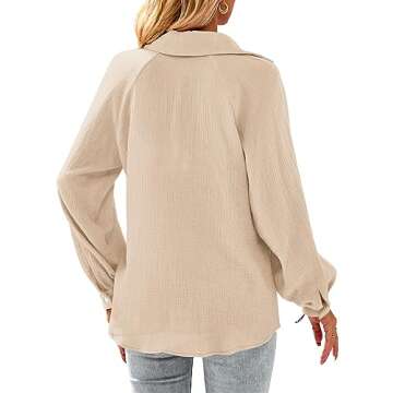 PRETTYGARDEN Women's 2024 Fall Fashion Blouse Tops Casual Long Sleeve V Neck Collared Cotton Linen S...