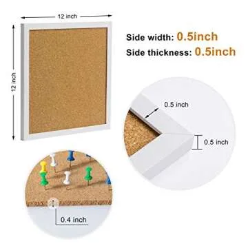 AkTop Cork Board Bulletin Board 12x12, White Framed Corkboard 4 Pack, Small Square Pin Board for Wall, Mini Thick Cork Tiles with 16 Push Pin Wood Clips for School, Home & Office