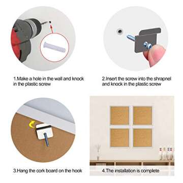 AkTop Cork Board Bulletin Board 12x12, White Framed Corkboard 4 Pack, Small Square Pin Board for Wall, Mini Thick Cork Tiles with 16 Push Pin Wood Clips for School, Home & Office