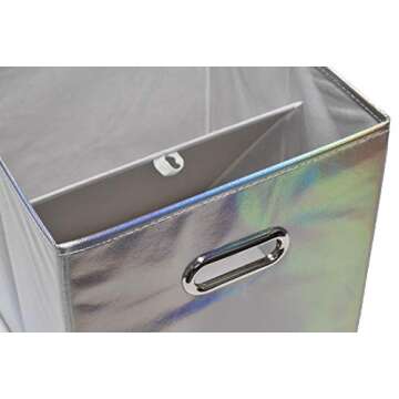 Handy Laundry 6-Pack Foldable Cube Storage Bins – Decorative Collapsible Organizer for Shelves, Closets, Underbed, Clothes, or Kids’ Toys (Shiny Silver)