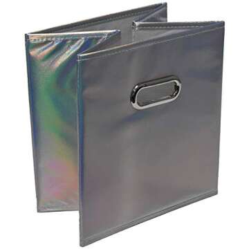 Handy Laundry 6-Pack Foldable Cube Storage Bins – Decorative Collapsible Organizer for Shelves, Closets, Underbed, Clothes, or Kids’ Toys (Shiny Silver)