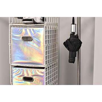 Handy Laundry 6-Pack Foldable Cube Storage Bins – Decorative Collapsible Organizer for Shelves, Closets, Underbed, Clothes, or Kids’ Toys (Shiny Silver)