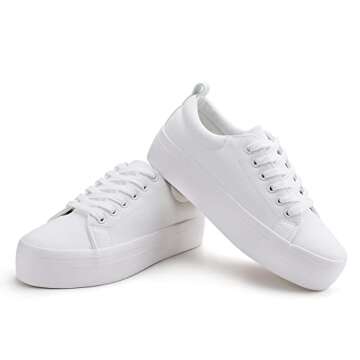 JABASIC Women Lace Up Platform Sneakers Comfortable Casual Fashion Sneaker Walking Shoes (9,White)