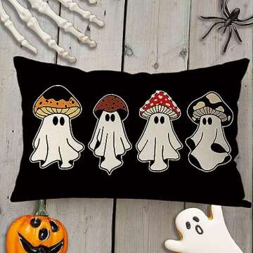 Halloween Pillow Covers 12x20 Inch Halloween Ghosts Mushroom Decor Pillowcase Black Holiday Farmhous...