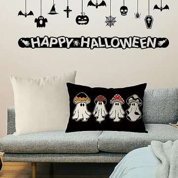 Halloween Pillow Covers 12x20 Inch Halloween Ghosts Mushroom Decor Pillowcase Black Holiday Farmhouse Throw Pillows Indoor Outdoor Couch Cushion Case for Home Sofa Decorations