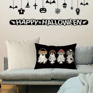 Halloween Pillow Covers 12x20 Inch Halloween Ghosts Mushroom Decor Pillowcase Black Holiday Farmhouse Throw Pillows Indoor Outdoor Couch Cushion Case for Home Sofa Decorations
