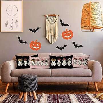 Halloween Pillow Covers 12x20 Inch Halloween Ghosts Mushroom Decor Pillowcase Black Holiday Farmhouse Throw Pillows Indoor Outdoor Couch Cushion Case for Home Sofa Decorations