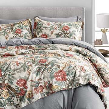 Eikei Home Chinoiserie Chic Peacock Floral Duvet Cover Paradise Garden Botanical Bird and Tree Branc...