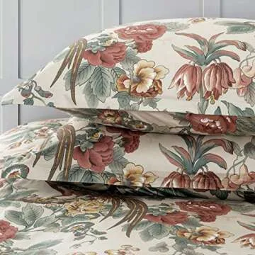 Eikei Home Chinoiserie Chic Peacock Floral Duvet Cover Paradise Garden Botanical Bird and Tree Branches Vintage Stylized Long Staple Cotton Bedding Set (Autumn Red, King)