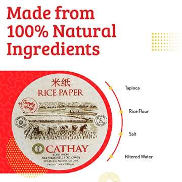 Cathay Fresh Spring Roll Rice Paper Wrappers, Rice Paper Wrappers for Fresh Rolls-25 Sheets, Non-GMO, Gluten-Free, Low Carb, Vietnamese Summer Wrap with Natural Ingredients, Veggie Wrap