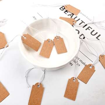 200 Pcs Price Tags - Small Writable Kraft Gift Tags with Elastic String
