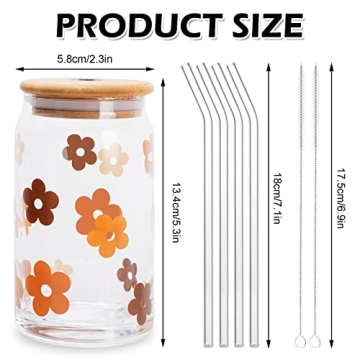 Trendy 4pcs Boho Drinking Glass Set with Bamboo Lids