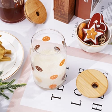 Trendy 4pcs Boho Drinking Glass Set with Bamboo Lids