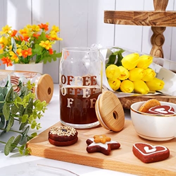 Trendy 4pcs Boho Drinking Glass Set with Bamboo Lids