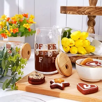 Trendy 4pcs Boho Drinking Glass Set with Bamboo Lids