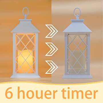 YAKii 13" Decorative Candle Lantern with LED Flameless Candle and Timer,Plastic LED Candle & Holder, Indoor & Outdoor Hanging Lights Lanterns for Wedding Decorations Lantern Decorative(White)