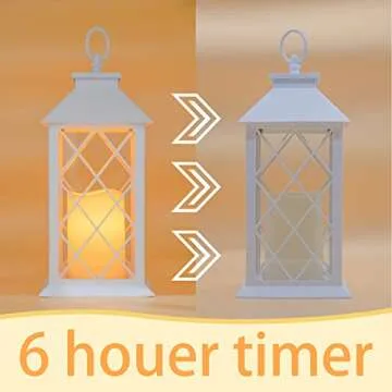 YAKii 13" Decorative Candle Lantern with LED Flameless Candle and Timer,Plastic LED Candle & Holder, Indoor & Outdoor Hanging Lights Lanterns for Wedding Decorations Lantern Decorative(White)