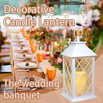 YAKii 13" Decorative Candle Lantern with LED Flameless Candle and Timer,Plastic LED Candle & Holder, Indoor & Outdoor Hanging Lights Lanterns for Wedding Decorations Lantern Decorative(White)